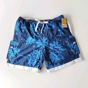 NWT Mossimo Supply Co Men's Board Shorts Size XXL Swim Trunks Floral Blue Beach